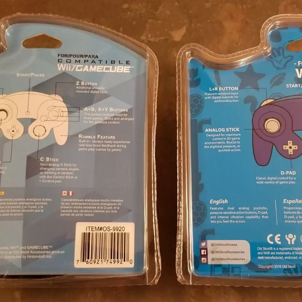 2 Gamecube Controllers - Blue & Orange (NEW) - Nintendo - Old Skool